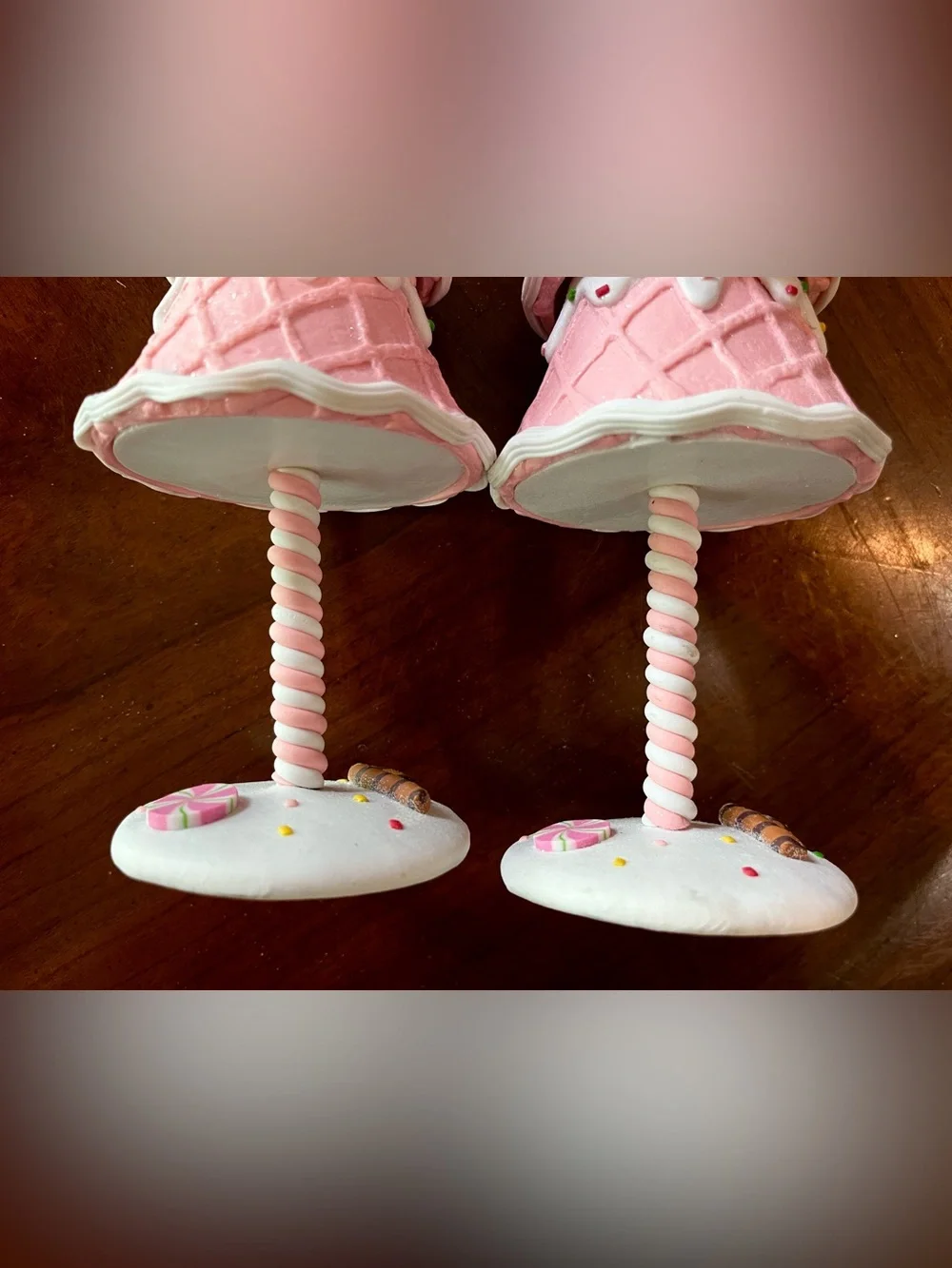 Set of 2 Pink Waffle Cone Christmas Tree Figurines 10